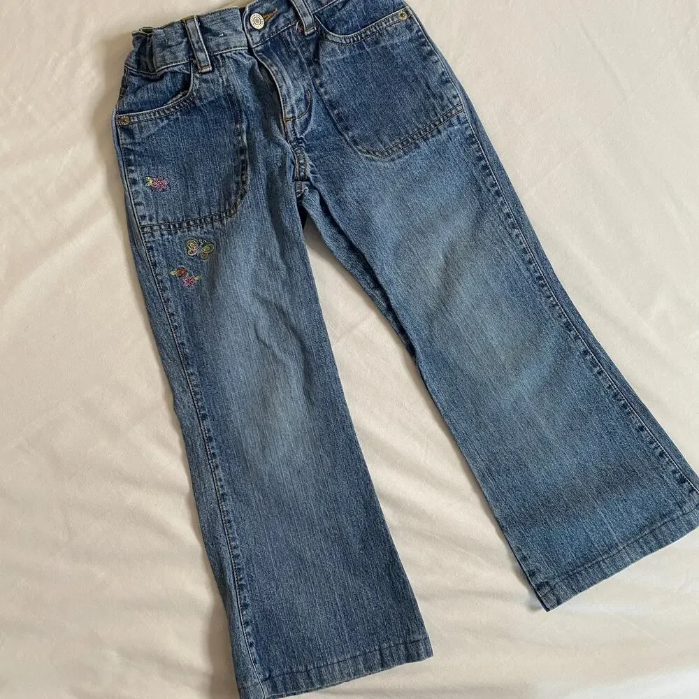 Vintage Gap Butterfly Embroidered Flare Stretch Denim Jeans Sz 7